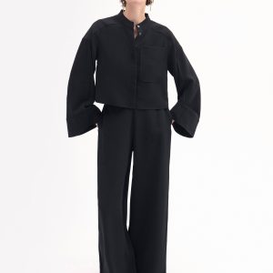 Bell Sleeve Blouse in Crepe - Black