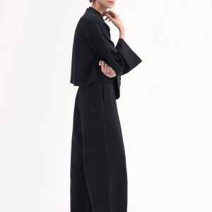 Wide Leg Pant in Crepe - Black