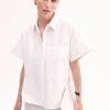 Boxy Short Sleeve Shirt in Cotton Poplin - White