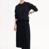 Pleated Elastic Waist Skirt in Stretch Crepe - Black