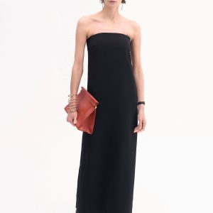 Strapless Column Dress in Viscose Crepe - Black