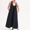 Gathered Halter Dress in Cotton Poplin - Black