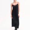 Lace Slip Dress in Silk - Black