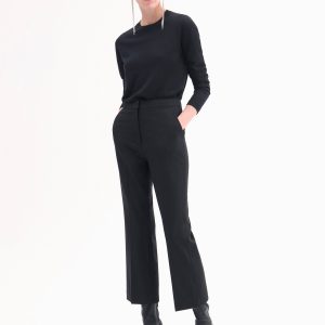 Cropped Cigarette Trouser in Virgin Wool - Black