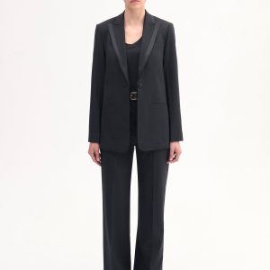Tuxedo Jacket in Wool and Silk - Black