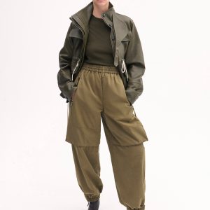 Military Jacket in Leather - Olive