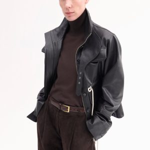 Military Jacket in Leather - Chocolate
