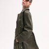 Oversized Field Jacket in Leather  - Olive
