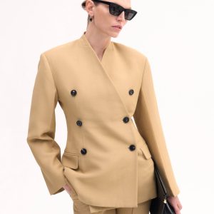 Sculptural Collarless Jacket - Camel