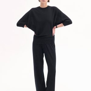 Draped Knit Top in Fine Cashmere - Black