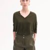 V-Neck Sweater in Fine Cashmere - Olive
