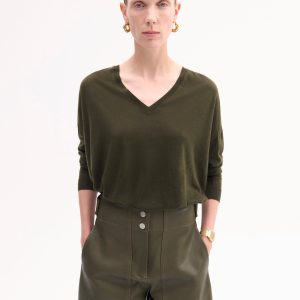 V-Neck Sweater in Fine Cashmere - Olive