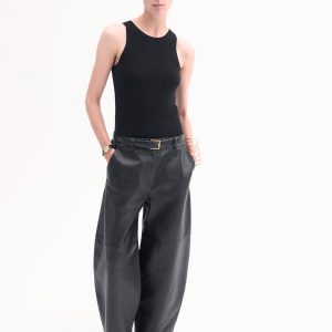 Cropped Leather Trouser - Black