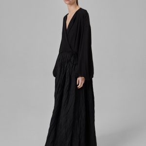 Plissé Wrap Dress - Black