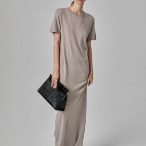 T-Shirt Dress in Fine Cashmere - Stone