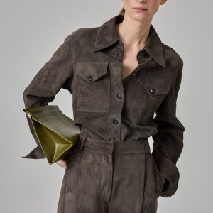 Button Down Shirt  in Suede - Charcoal