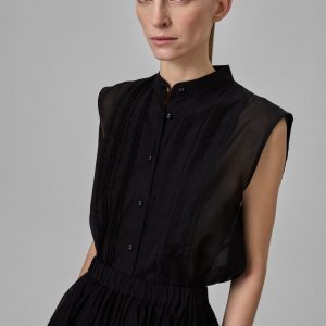 Sleeveless Tuxedo Shirt - Black