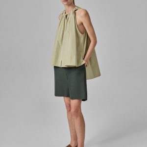 Gathered Tunic Shirt  in Cotton Poplin - Alfalfa