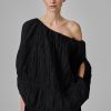 Tulip Off-Shoulder Plissé Top - Black