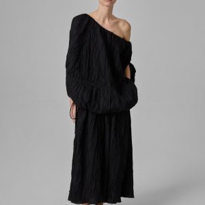 Plissé Skirt in Crinkled Cotton - Black