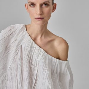 Tulip Off-Shoulder Plissé Top - Optic White