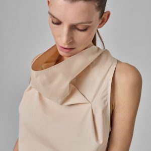 Cowl Neck Top in Cotton Poplin - Pink