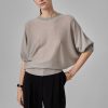 Draped Knit Top in Fine Cashmere  - Stone