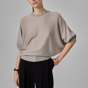Draped Knit Top in Fine Cashmere  - Stone