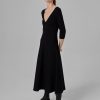 V Neck A-Line Knit Dress  - Black