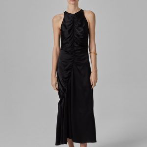 Liquid Gathered Tank Dress in Silk Charmeuse - Black