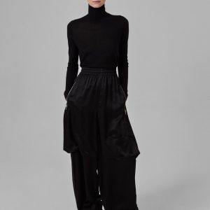 Articulated Vent Pant  in Silk Charmeuse - Black