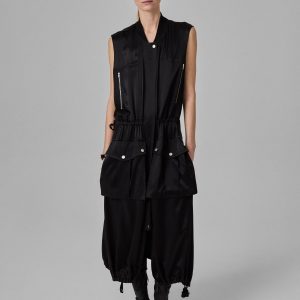 Sleeveless Cargo Dress in Silk Charmeuse - Black